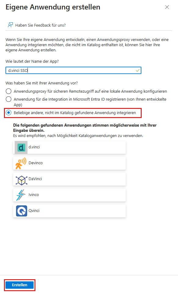Dialog „Eigene Anwendung erstellen