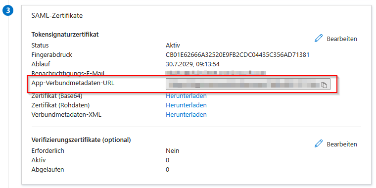 Abschnitt 3 „SAML-Zertifikate