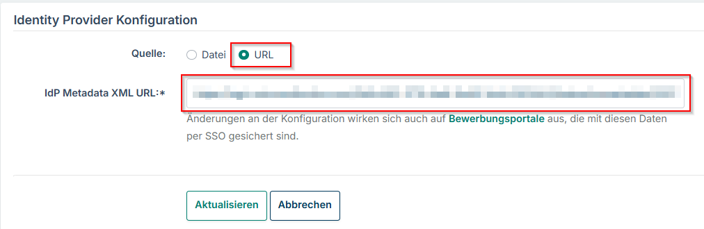 Formular „Identity Provider Konfiguration