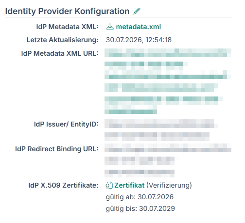 Bereich „Identity Provider Konfiguration