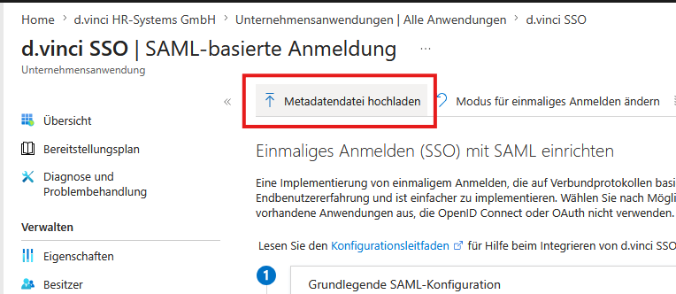 Schaltfläche „Metadatendatei hochladen